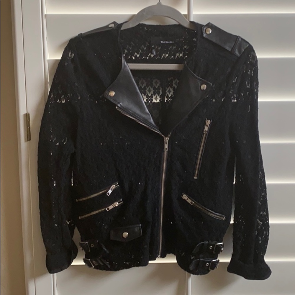The Kooples Black lace Moto jacket